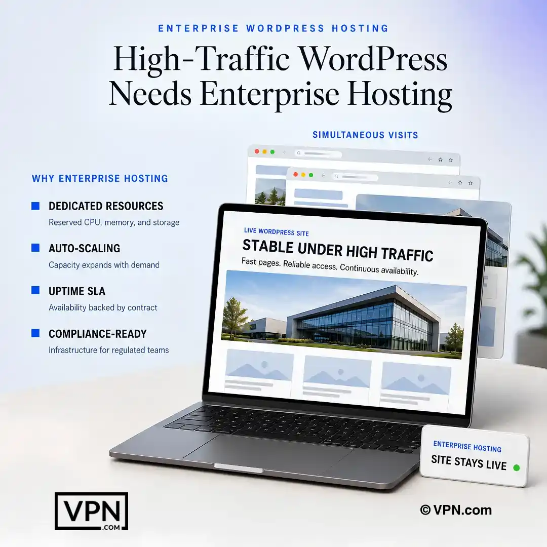 การโฮสต์ WordPress ระดับองค์กรรักษาเสถียรภาพของเว็บไซต์ที่มีการเข้าชมสูงด้วยทรัพยากรเฉพาะและการปรับขนาดอัตโนมัติ