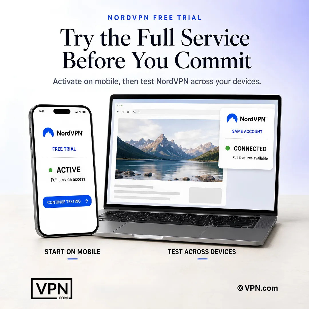 การทดลองใช้ฟรี NordVPN บนมือถือที่ขยายการเข้าถึงบริการเต็มรูปแบบไปยังแล็ปท็อปผ่านบัญชีเดียวกัน