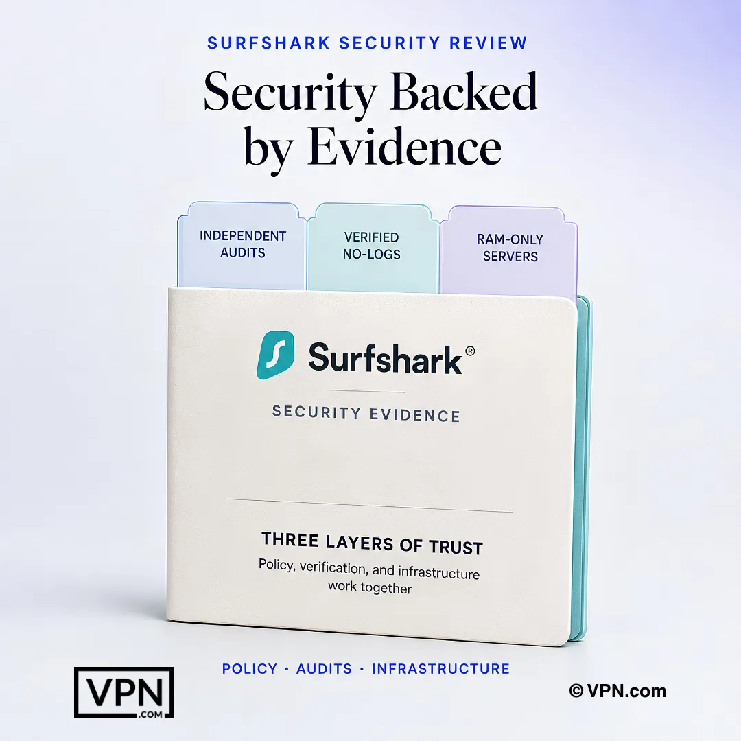 หลักฐานด้านความปลอดภัยของ Surfshark แสดงการตรวจสอบอิสระ นโยบายไม่บันทึกล็อกที่ได้รับการยืนยัน และเซิร์ฟเวอร์แบบ RAM เท่านั้น