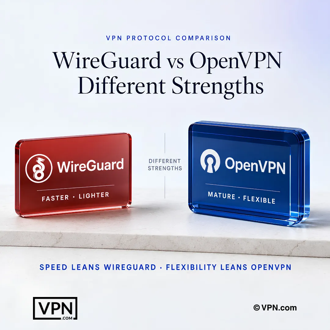 WireGuard vs OpenVPN comparison showing speed and efficiency against compatibility and network flexibility.